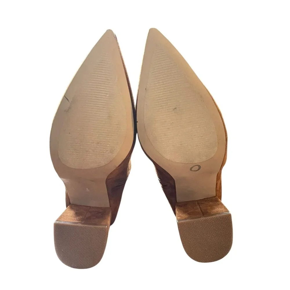 Steve Madden Tan Faux Suede Knee-High Boots 6.5M Pointed Toe Block Heel Side Zip